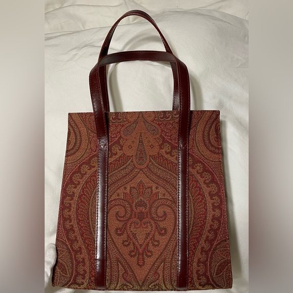 Etro Authentic Vintage Milano Red & Brown Fabric Paisley Tote Bag - Picture 10 of 15